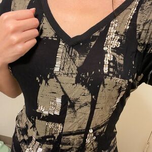 Miss Me Black and Silver Sequin Beaded Tumblr Vintage Blouse